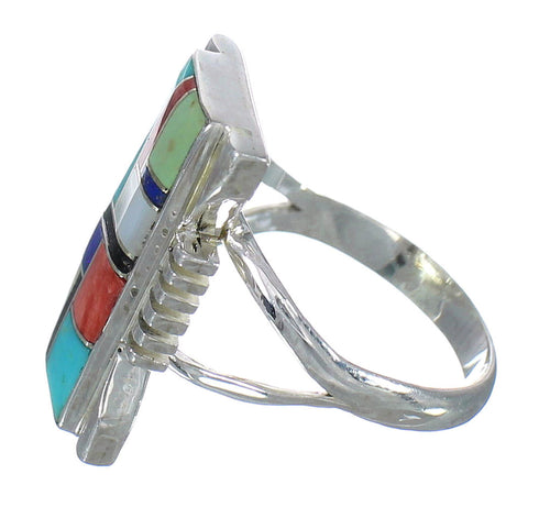 Genuine Sterling Silver And Multicolor Southwestern Jewelry Ring Size 5-3/4 YX75124